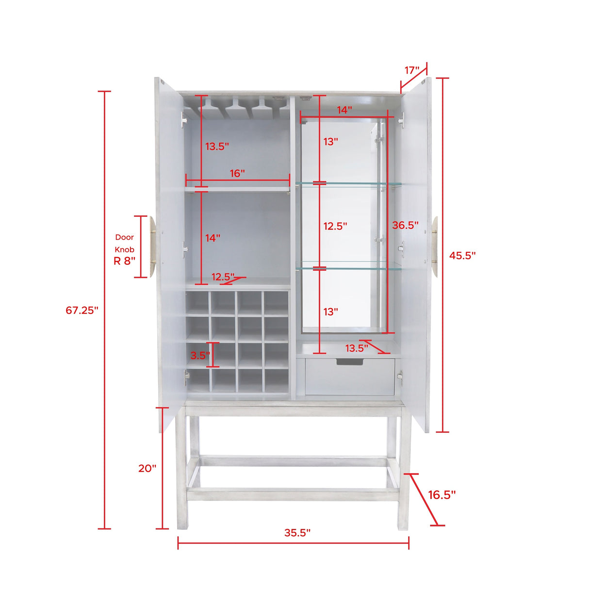 Pasargad Home Oliver Bar Cabinet with 2 Shelf, Drawer & Mirror - 35.5"W x 16.5"D x 67.25"H