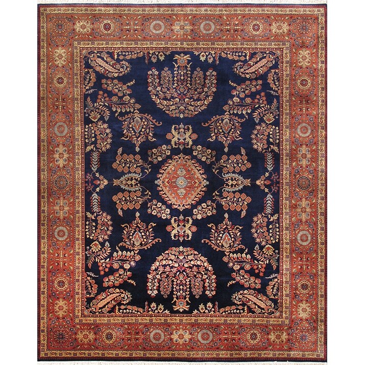 Pasargad Home Sarouk Collection Hand-Knotted Navy Lamb's Wool Area Rug