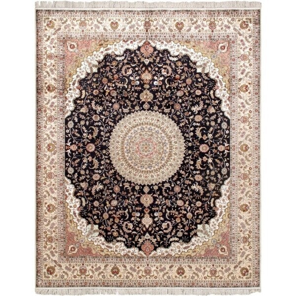 Pasargad Home Tabriz Collection Hand-Knotted Pure Silk Area Rug - 8' 0" X 10' 0"