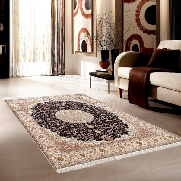 Pasargad Home Tabriz Collection Hand-Knotted Pure Silk Area Rug - 8' 0" X 10' 0"