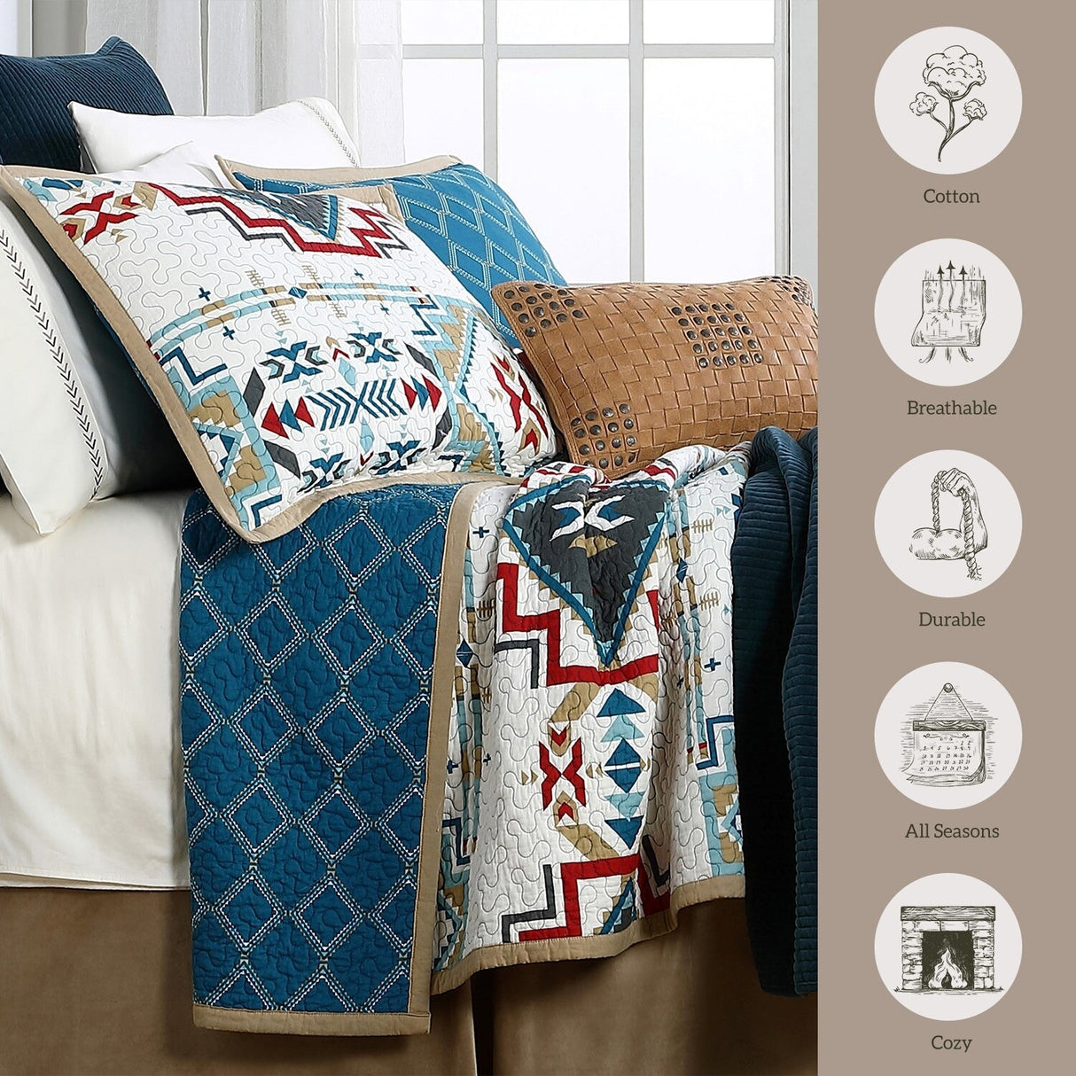 Paseo Road Spirit Valley Southwestern Bedding Aztec 3 Piece Quilt Set