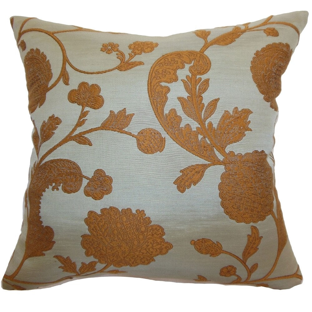 Passa Grey Rust Floral Feature Filled 18-inch Throw Pillow
