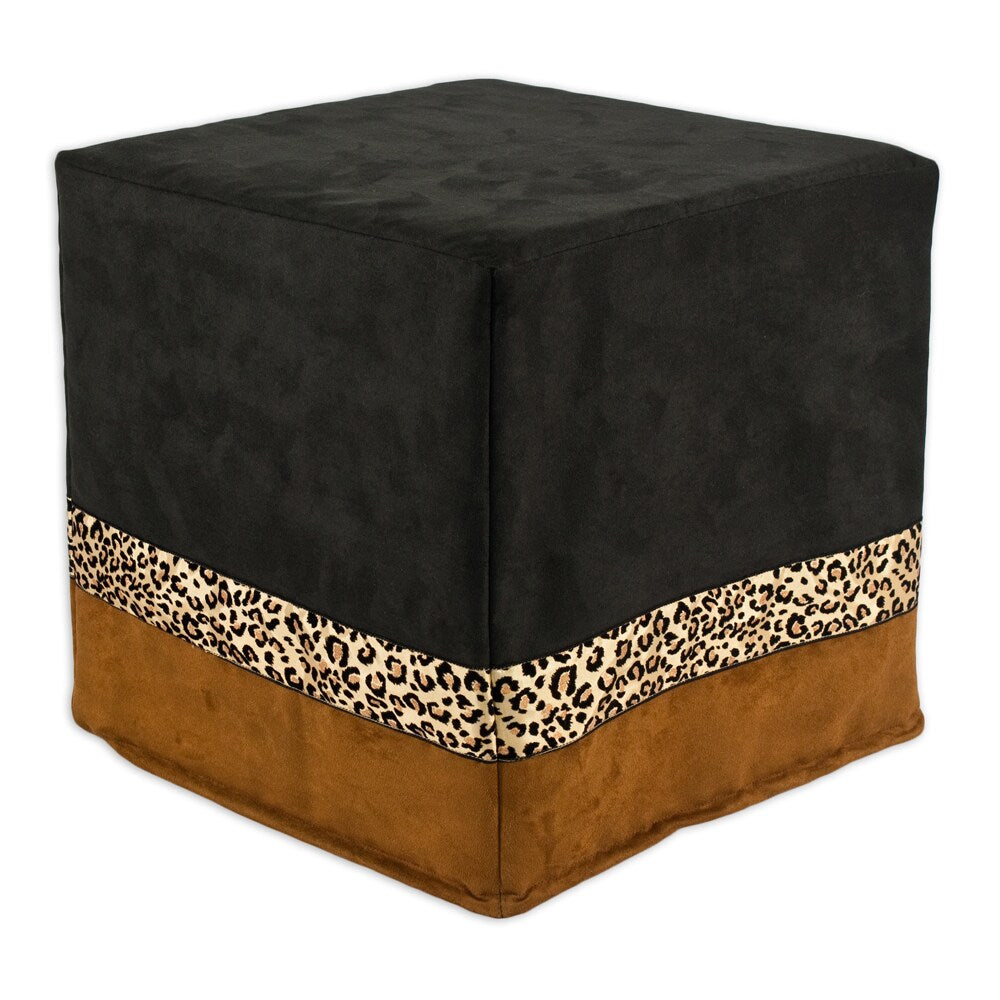 Passion Suede Black/Rust Horizontal 17 Square Foam Ottoman with 2.5 Bobcat Ribbon