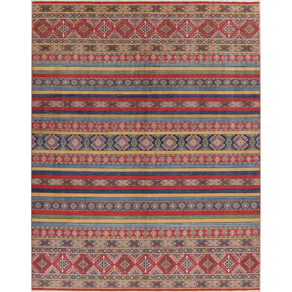Pastel Color Stripe Super Kazak Geometric Oriental Area Rug Handmade -