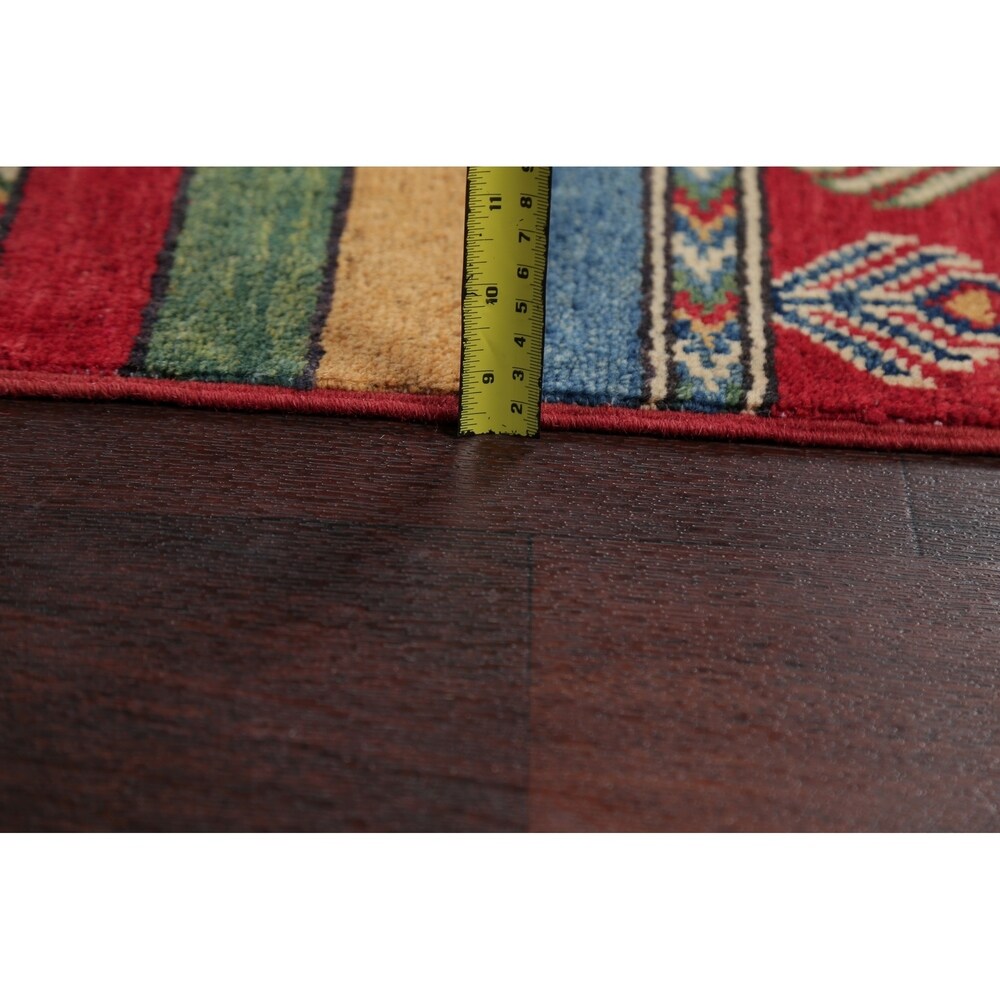 Pastel Color Stripe Super Kazak Geometric Oriental Area Rug Handmade - 9'2" x 11'8"