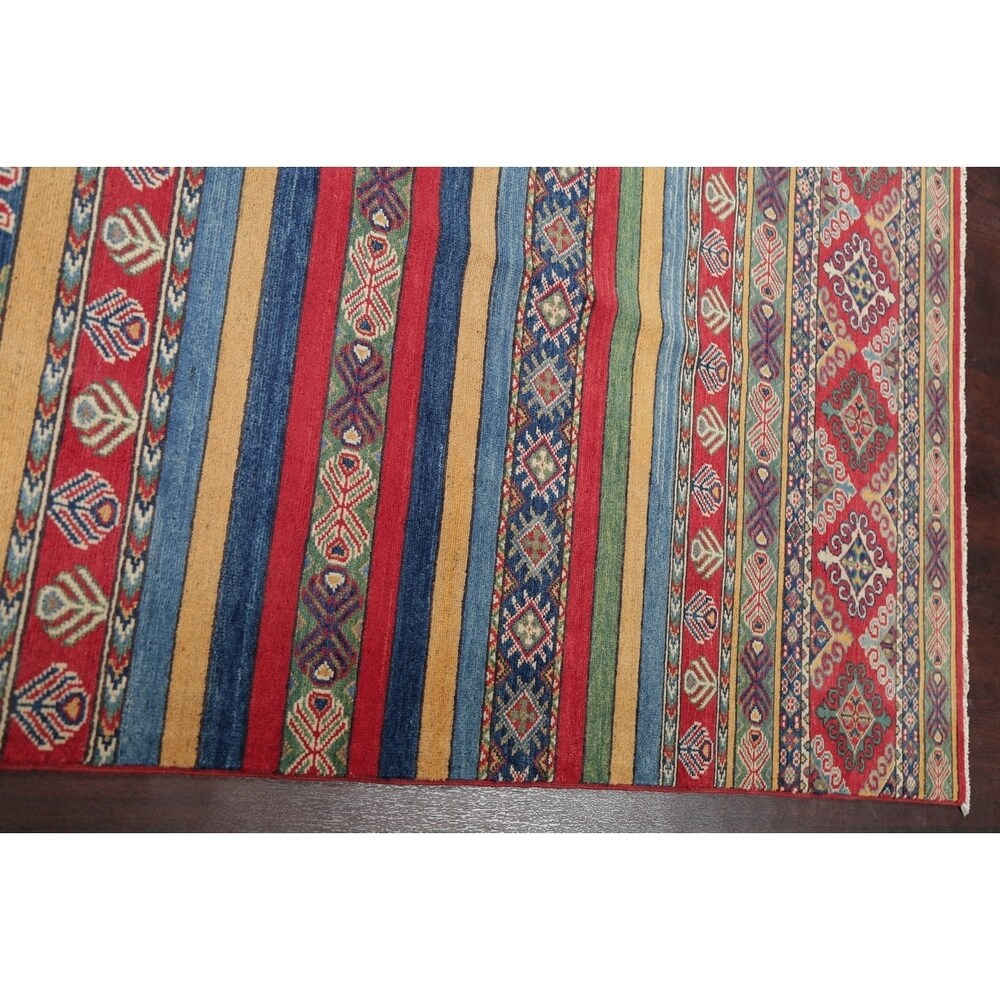 Pastel Color Stripe Super Kazak Geometric Oriental Area Rug Handmade - 9'2" x 11'8"