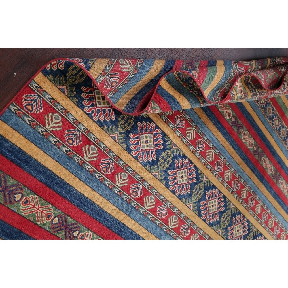 Pastel Color Stripe Super Kazak Geometric Oriental Area Rug Handmade - 9'2" x 11'8"