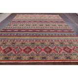 Pastel Color Stripe Super Kazak Geometric Oriental Area Rug Handmade - 9'2" x 11'8"