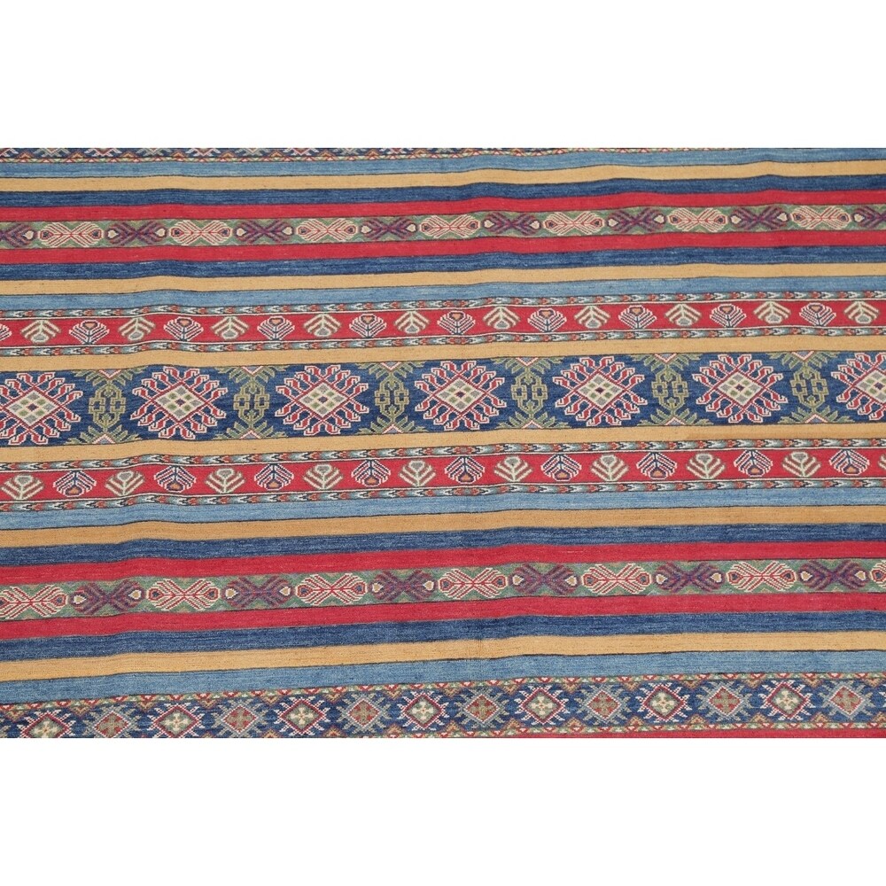 Pastel Color Stripe Super Kazak Geometric Oriental Area Rug Handmade - 9'2" x 11'8"