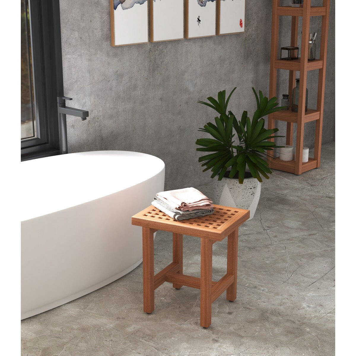 Patented Grate Lotus Teak Shower Bench