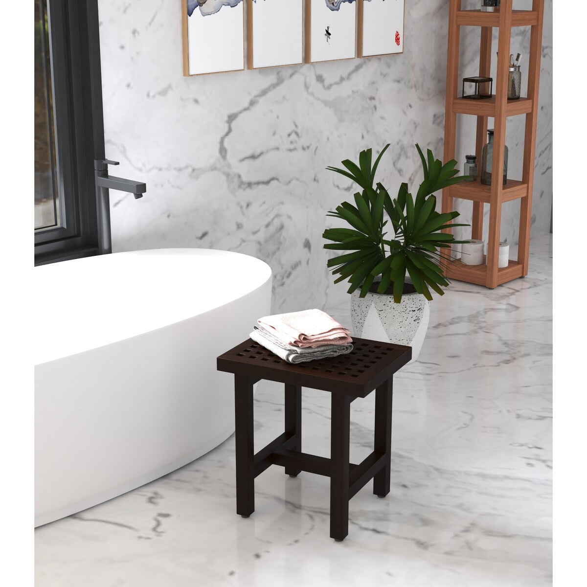 Patented Grate Lotus Teak Shower Bench