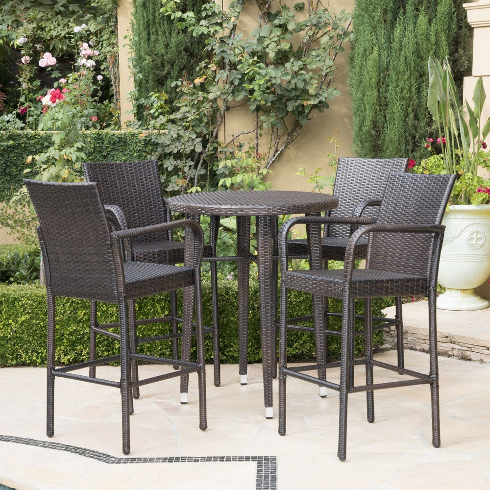 Patina Outdoor 5-piece Wicker 32-inch Round Bar Set by Christopher Knight Home