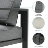 Patio 2 Seat Modern Small Sectional Couches Aluminum Dark Grey Sofa With End Side Coffee Table Outdoor