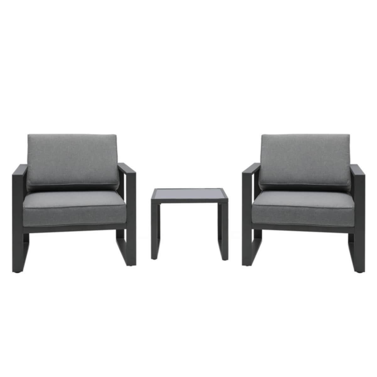 Patio 2 Seat Modern Small Sectional Couches Aluminum Dark Grey Sofa With End Side Coffee Table Outdoor