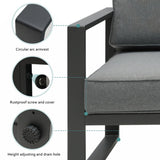 Patio 2 Seat Modern Small Sectional Couches Aluminum Dark Grey Sofa With End Side Coffee Table Outdoor