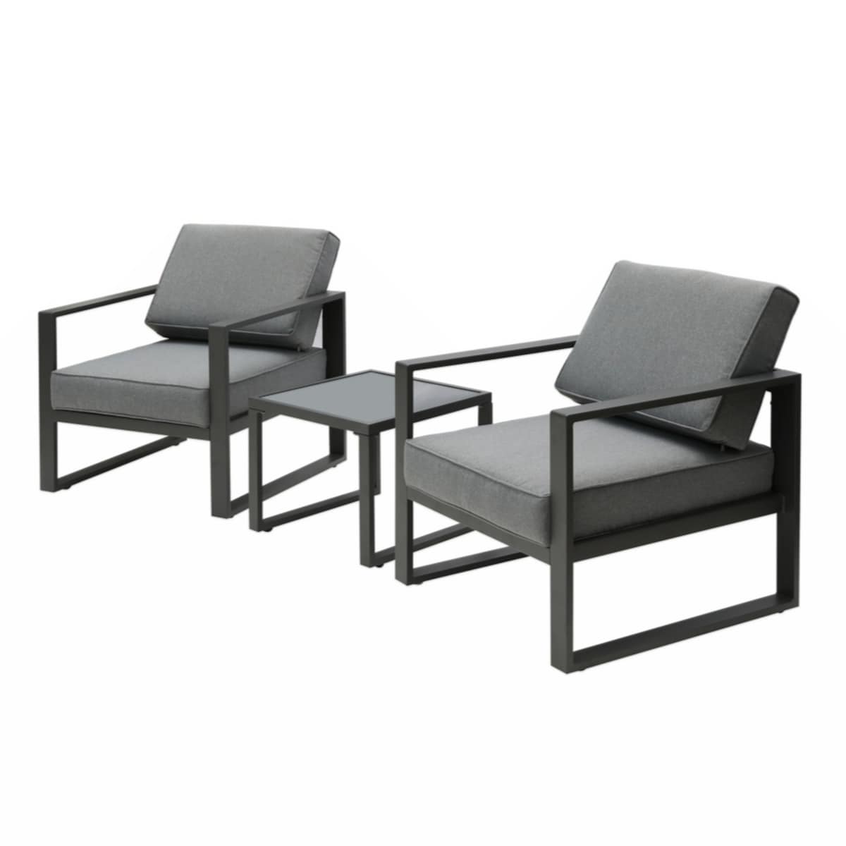 Patio 2 Seat Modern Small Sectional Couches Aluminum Dark Grey Sofa With End Side Coffee Table Outdoor