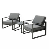 Patio 2 Seat Modern Small Sectional Couches Aluminum Dark Grey Sofa With End Side Coffee Table Outdoor