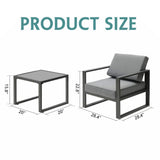 Patio 2 Seat Modern Small Sectional Couches Aluminum Dark Grey Sofa With End Side Coffee Table Outdoor