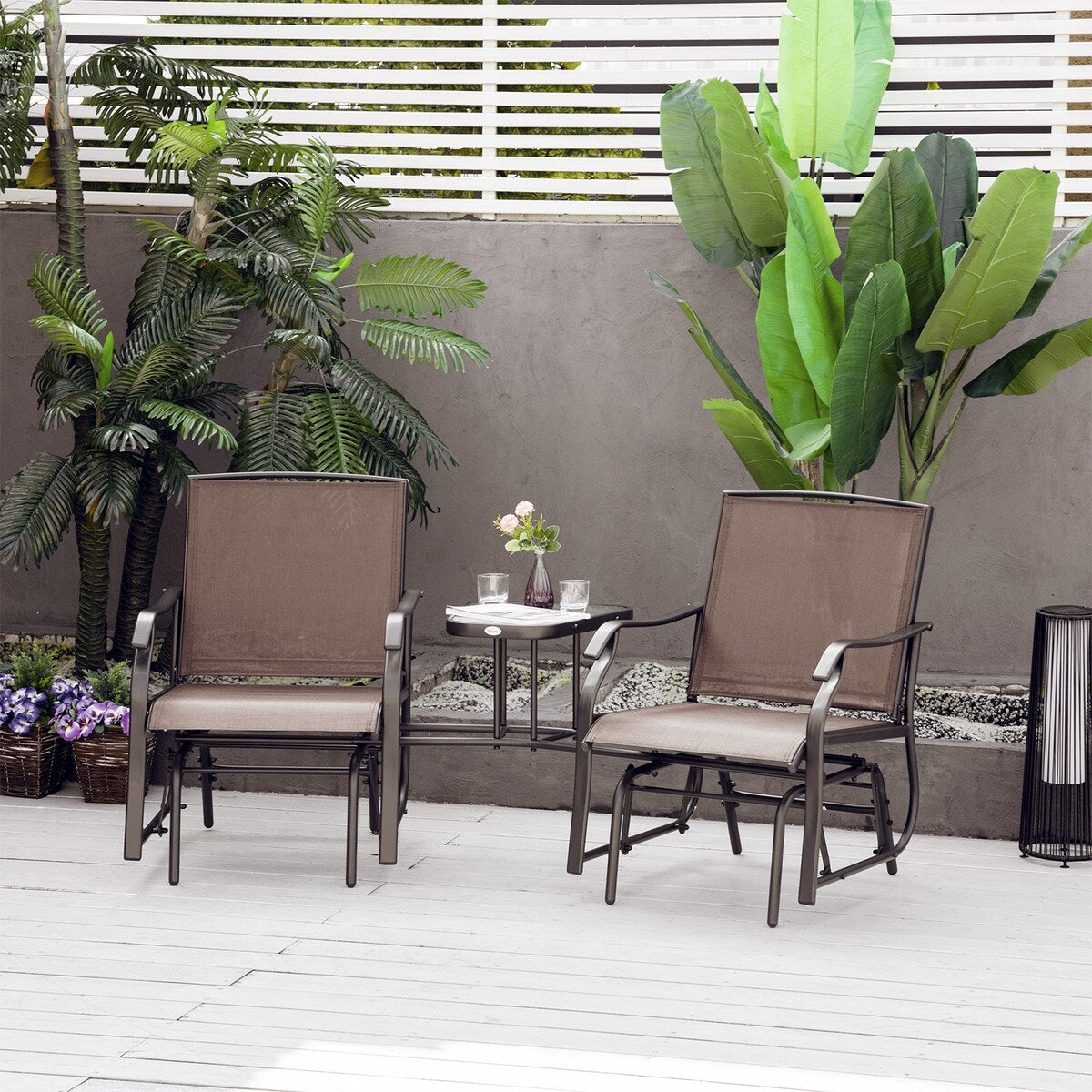 Patio 2-Seat Rocking Chair Swing Loveseat with Coffee Table