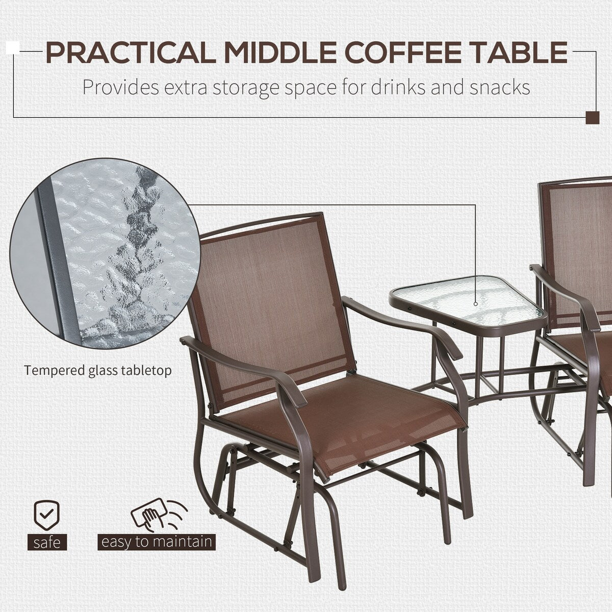 Patio 2-Seat Rocking Chair Swing Loveseat with Coffee Table