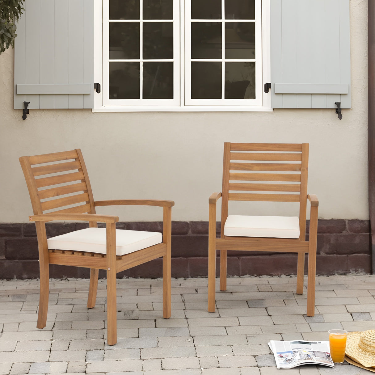 Patio 2-piece Stackable Acacia Wood Dining Chairs