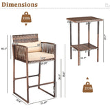 Patio 3-Piece PE Wicker Bar Set with Cushions