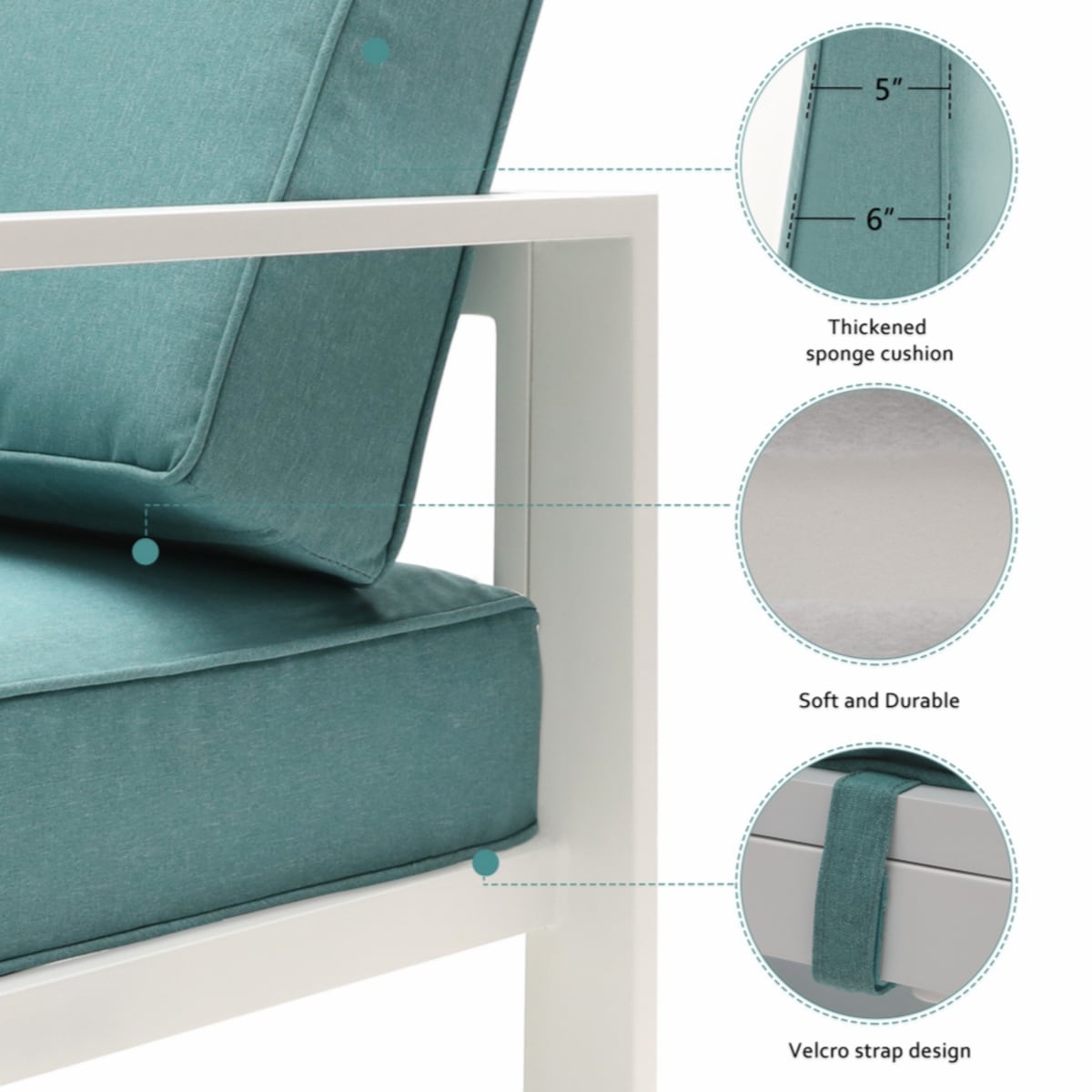 Patio 3 Seater Outdoor Sofa Pool Couch Sofa Chair With Metal Aluminum Furniture