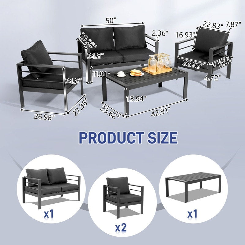 Patio 4-Piece Aluminum Conversation Set with Cushions