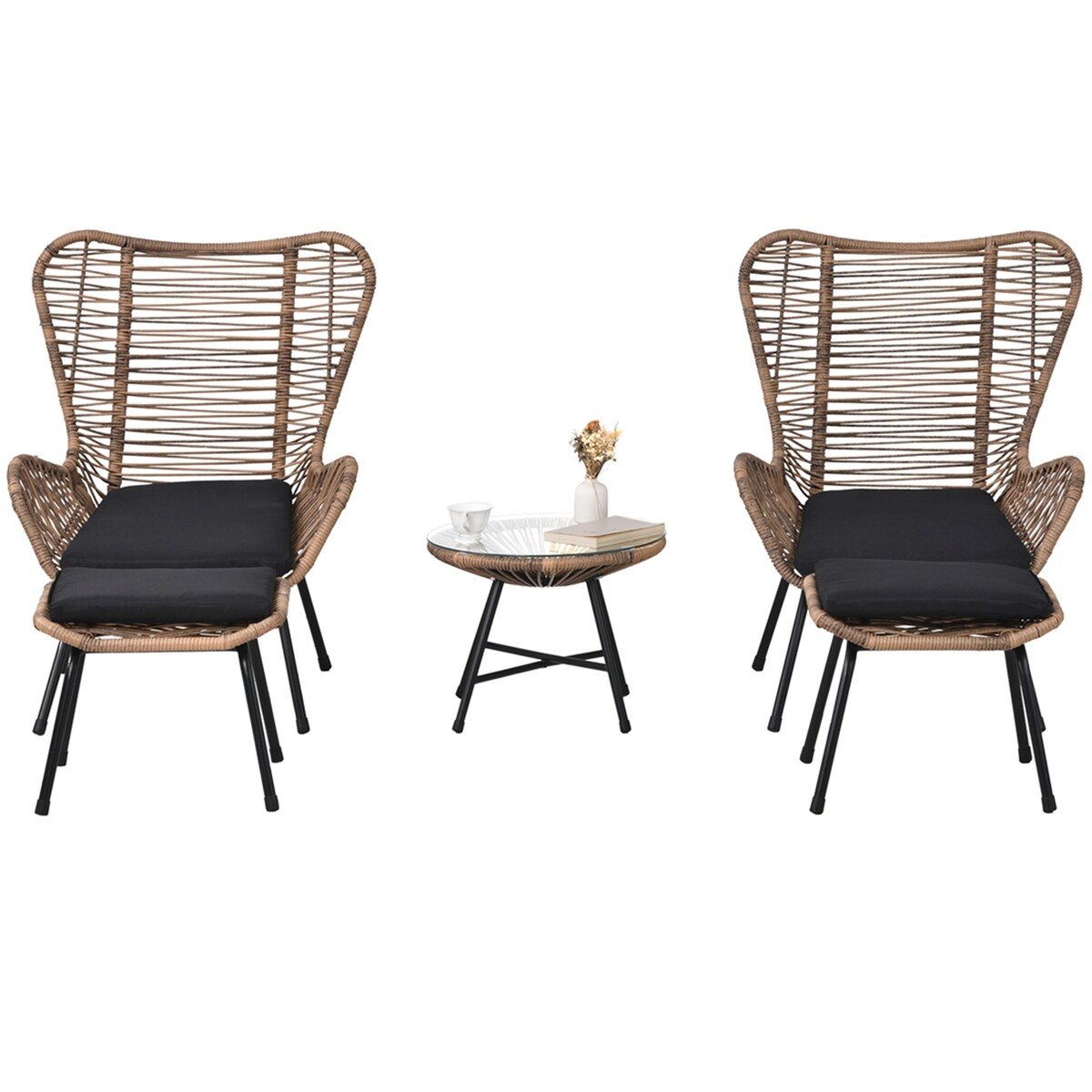 Patio 5-Piece Rattan Conversation Set with Stools