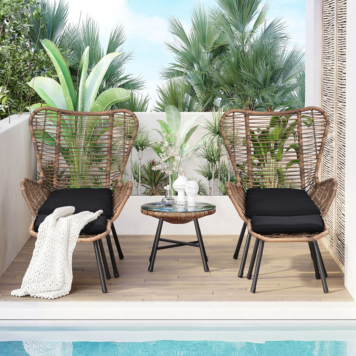 Patio 5-Piece Rattan Conversation Set with Stools