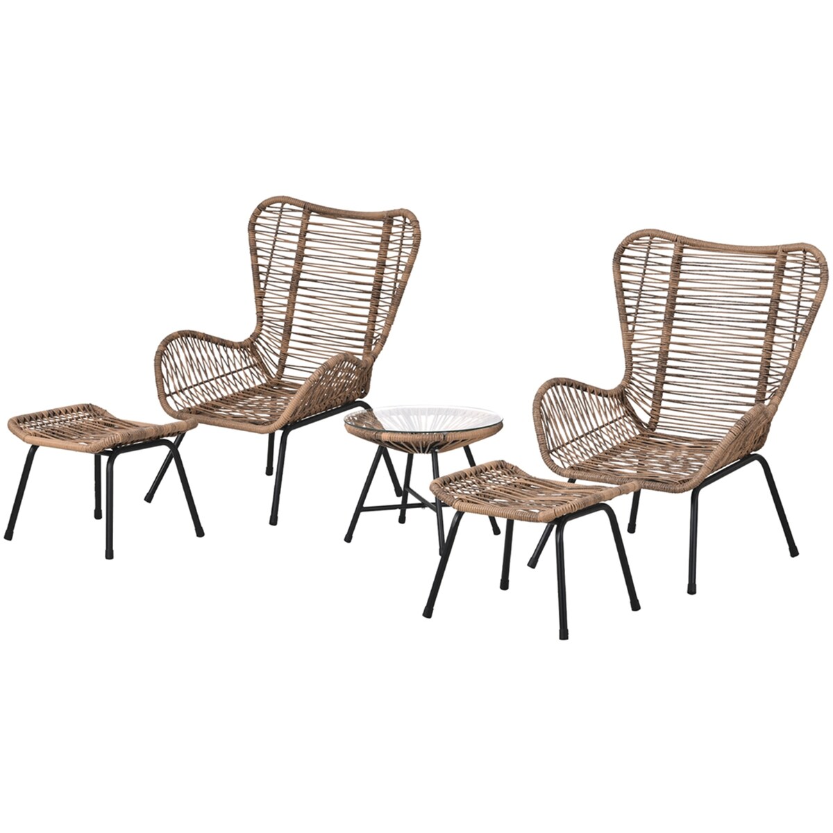 Patio 5-Piece Rattan Conversation Set with Stools