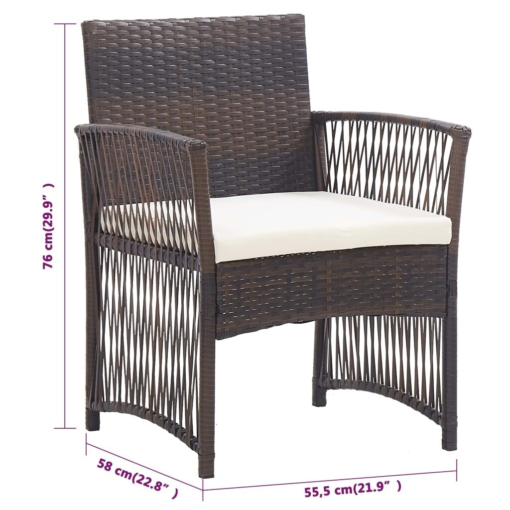 Patio Armchairs with Cushions 2 pcs Brown Poly Rattan
