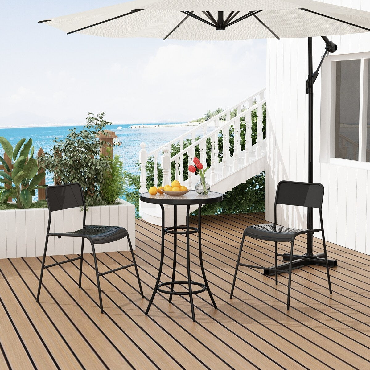 Patio Bistro Table WeatherResistant Black Metal Table Garden, Balcony