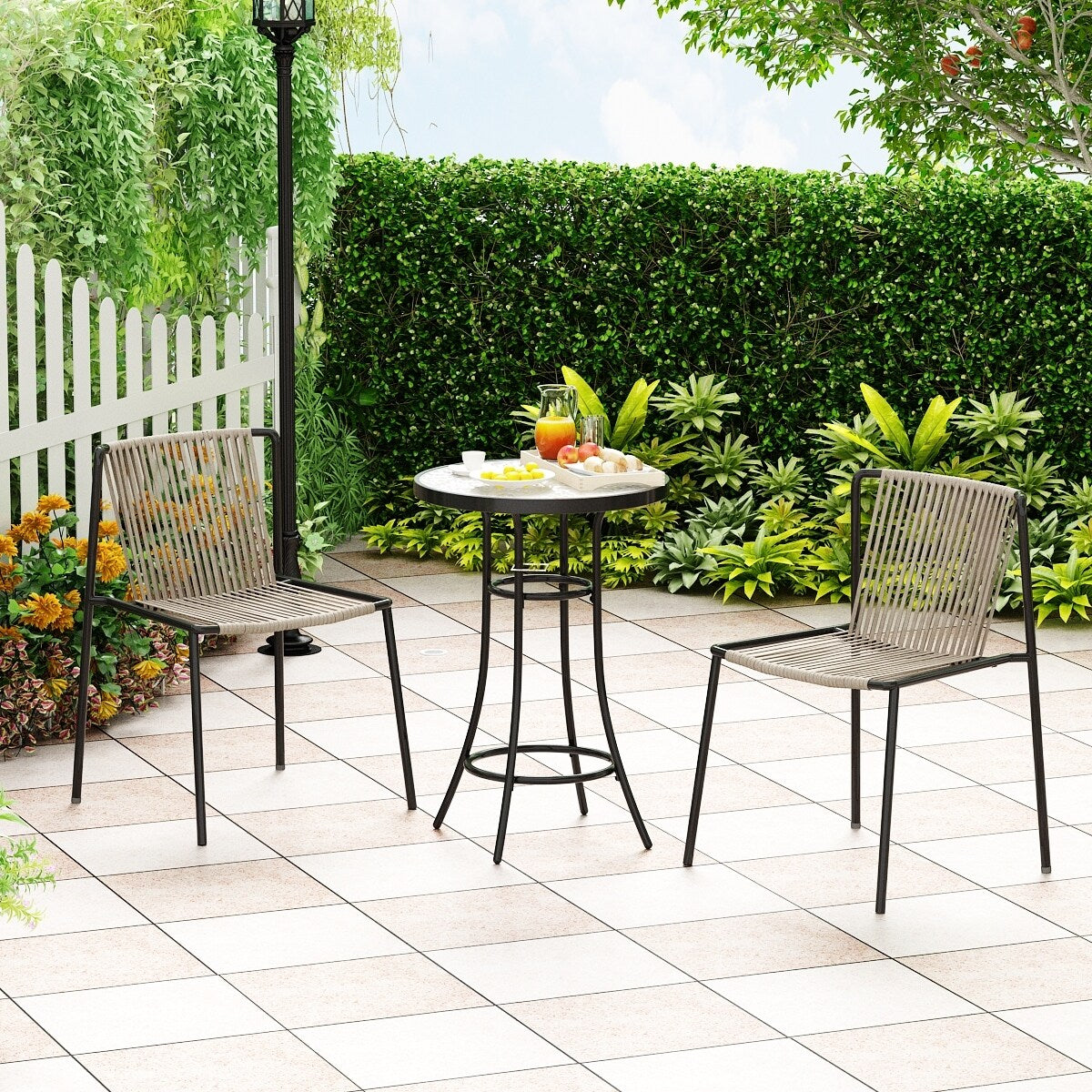 Patio Bistro Table WeatherResistant Black Metal Table Garden, Balcony