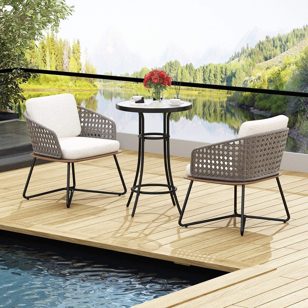 Patio Bistro Table WeatherResistant Black Metal Table Garden, Balcony