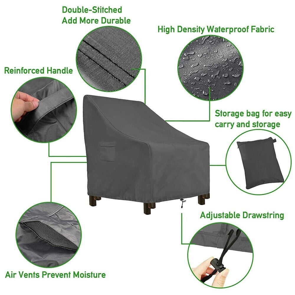 Patio Chair Cover Single or Stackable Furniture Waterproof Windproof Adjustable Fit - 39Lx31"Wx18"Dx29"H