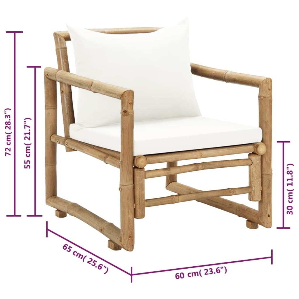 Patio Chairs 2 pcs with Cushions and Pillows Bamboo