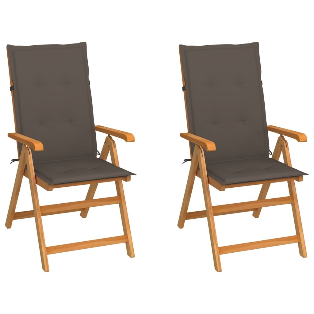 Patio Chairs 2 pcs with Taupe Cushions Solid Teak Wood