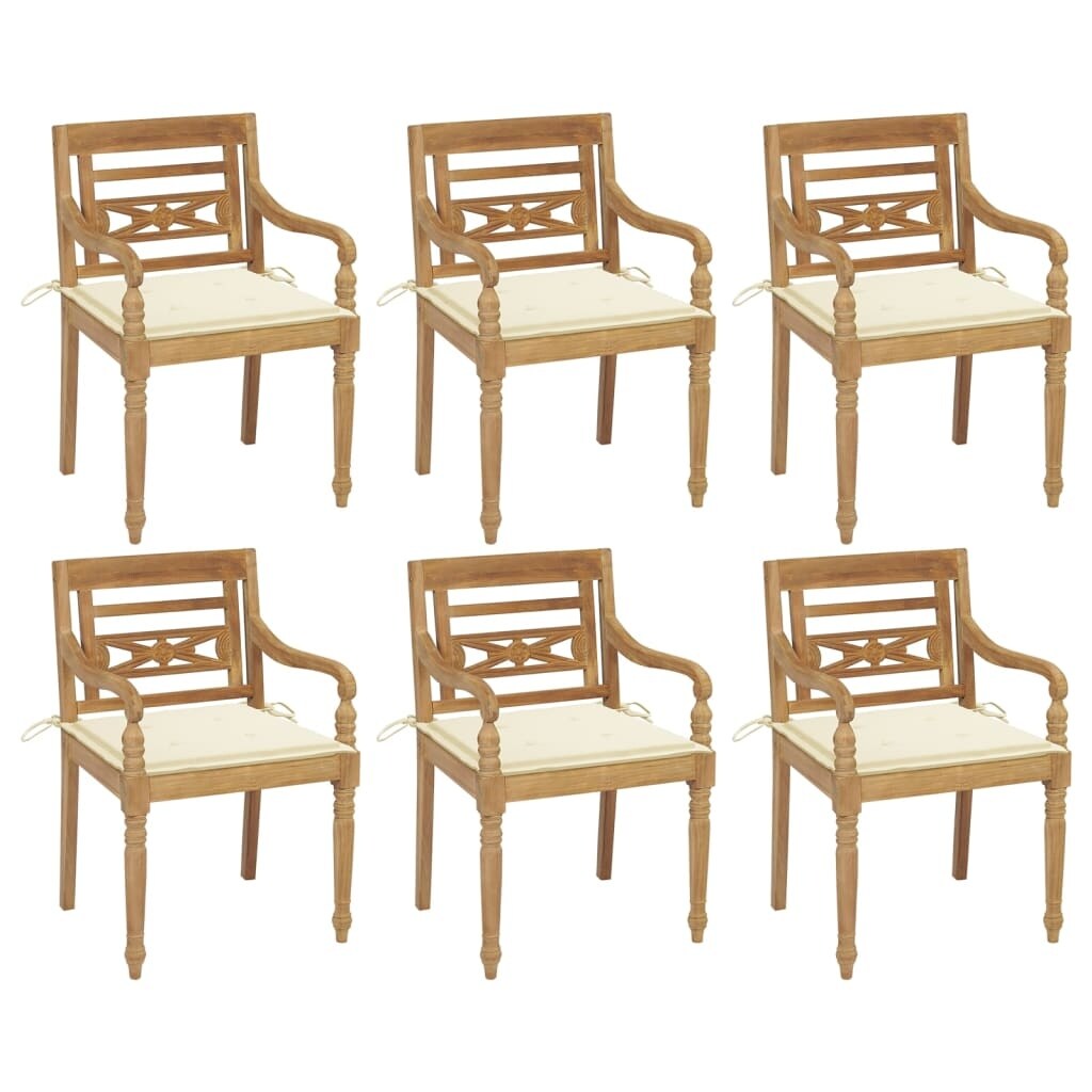 Patio Chairs with Cushions 6 pcs Solid Teak Wood