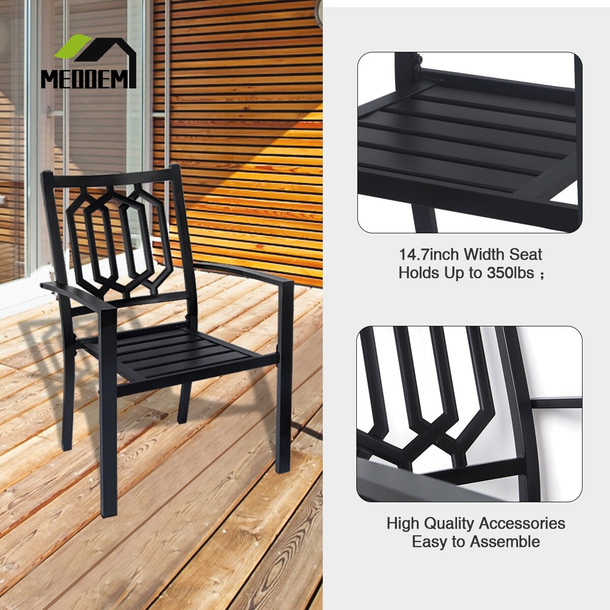 Patio Dining Chairs Set of 2 Outdoor Metal Stackable Arm Chairs - 25*22.5*35