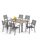 MAISON ARTS Patio Dining Set of 7 with Rectangular Brown Metal Dining Table and Metal Chairs