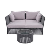 Patio Double Chaise Lounge Daybed with Coffee Table, Beige+Natural