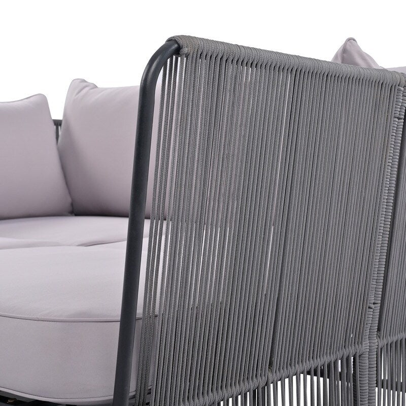 Patio Double Chaise Lounge Daybed with Coffee Table, Beige+Natural