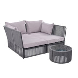 Patio Double Chaise Lounge Daybed with Coffee Table, Beige+Natural