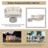 Patio Double Chaise Lounge Daybed with Coffee Table, Beige+Natural