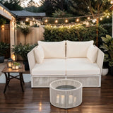 Patio Double Chaise Lounge Daybed with Coffee Table, Beige+Natural