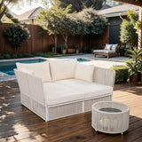 Patio Double Chaise Lounge Daybed with Coffee Table, Beige+Natural