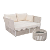 Patio Double Chaise Lounge Daybed with Coffee Table, Beige+Natural