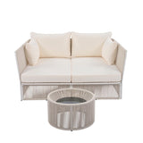 Patio Double Chaise Lounge Daybed with Coffee Table, Beige+Natural