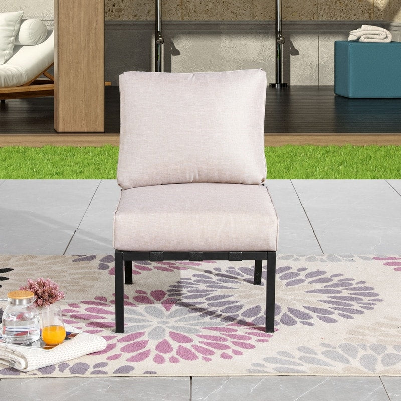 Patio Festival Outdoor Wave-Arm Col. Metal Armless Chair with Cushions